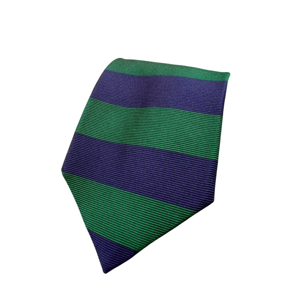 Brooks Brothers Necktie Men 56.5" Green Navy Blue Silk Repp Stripe Makers USA
